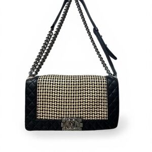 Chanel Reverso Boy Flap Bag Medium Cream Woven Quilted Bag
